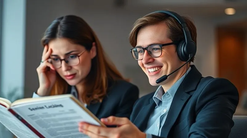 A photorealistic image of a determined executive, initially looking frustrated at a language textbook, then transitioning to a confident smile while speaking into a headset, symbolizing the overcoming of communication barriers and achieving fluency. The lighting shifts from cool tones to warm, indicating progress and success. 8K hyper-detailed, sharp focus on the executive's expressions, depth of field, shot on a high-end DSLR.