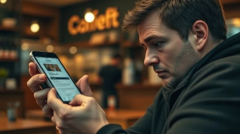 A photorealistic image of a frustrated person trying to book an appointment on a cluttered, non-responsive mobile phone screen, with a blurred background of a local coffee shop. The lighting is dim, emphasizing the struggle. 8K, professional photography, cinematic, depth of field.