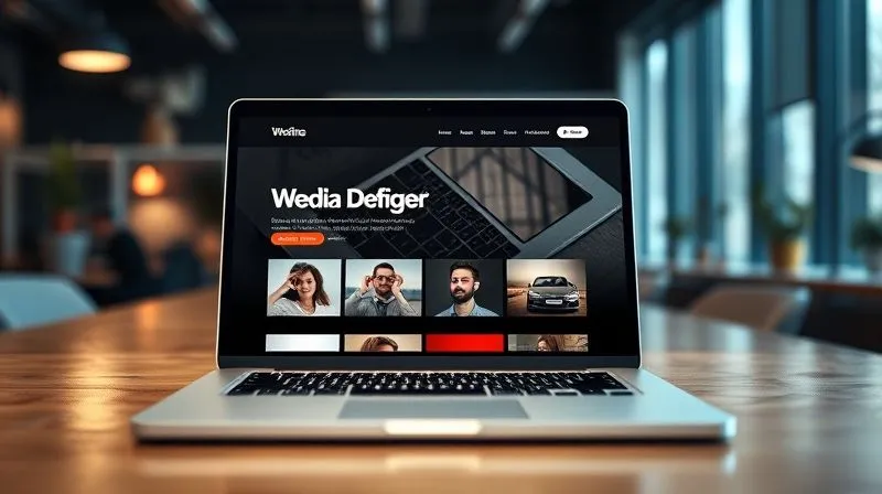 A photorealistic, professional photography shot of a sleek, modern website design on a high-end laptop screen, showcasing a clean portfolio layout with compelling imagery and clear calls to action. The background is a subtly blurred, contemporary office space. Cinematic lighting, sharp focus on the screen, depth of field. 8K hyper-detailed, shot on a high-end DSLR.