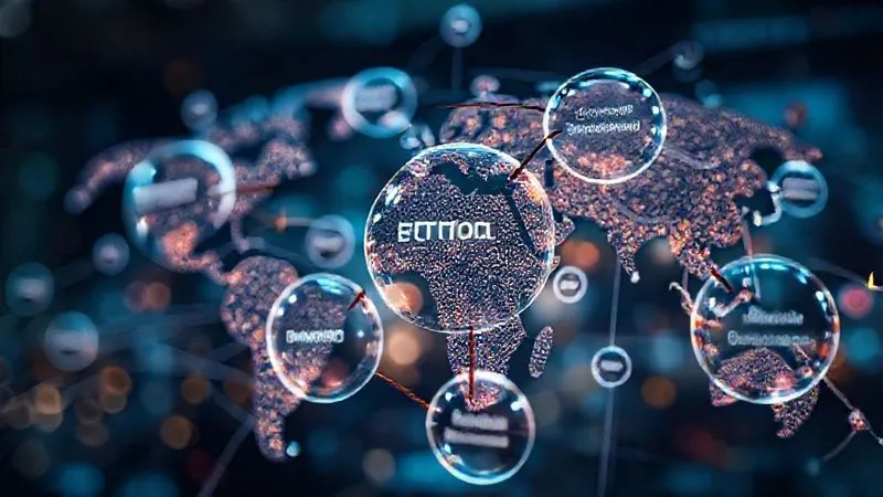 A photorealistic, detailed infographic showing interconnected bubbles representing global trends, with arrows pointing to emerging product categories. The image has a futuristic, analytical feel with cinematic lighting, sharp focus, depth of field, 8K hyper-detailed, professional photography, shot on a high-end DSLR.