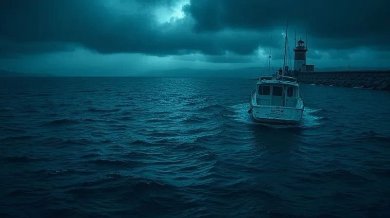 A photorealistic image of a lone boat adrift in a stormy, dark sea with no land in sight, contrasted with another boat safely anchored in a calm harbor with a lighthouse in the background. Cinematic lighting, sharp focus, depth of field, 8K hyper-detailed, professional photography, shot on a high-end DSLR.