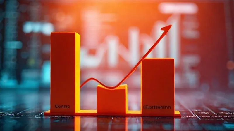 A photorealistic 3D bar graph showing two contrasting trends: one bar steeply declining, labeled 'Churn Rate', and another bar steadily rising, labeled 'Customer Retention'. The background features a blurred digital interface, symbolizing online services. Cinematic lighting, sharp focus on the graphs, depth of field, 8K hyper-detailed, professional photography, shot on a high-end DSLR.