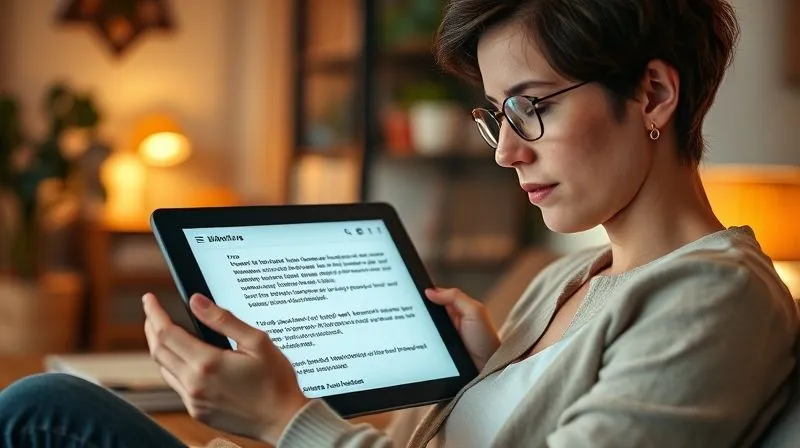 A photorealistic, professional photography of a person reading an email on a tablet, with a focused expression. The email content is clearly about valuable information, not a direct sales pitch. Soft, warm lighting, depth of field blurring a cozy home office background, 8K hyper-detailed.