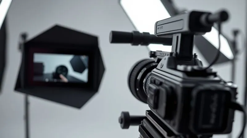 A photorealistic image of a high-quality product review video being recorded, with softbox lighting, a professional camera, and the product (e.g., a sleek gadget) prominently displayed. Cinematic lighting, sharp focus on the product and camera, depth of field, 8K hyper-detailed, professional photography, shot on a high-end DSLR.