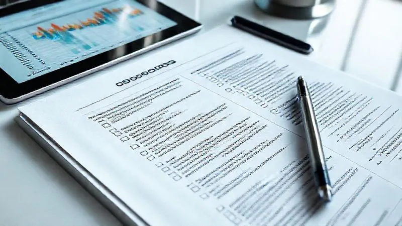 Photorealistic image of a detailed project scope document with various sections and checkboxes, laid out on a clean desk next to a pen and a tablet displaying a Gantt chart. Cinematic lighting, sharp focus on the document text, depth of field blurring the background, 8K hyper-detailed, professional photography.