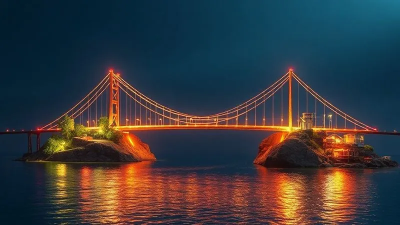 A photorealistic image of a bridge connecting two distinct islands, one representing a digital agency office and the other a remote freelancer's home office. The bridge is made of glowing data lines and collaborative tools, symbolizing seamless connection and robust workflow. Cinematic lighting, 8K hyper-detailed, professional photography.