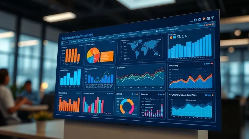 A photorealistic image of a sophisticated digital dashboard glowing with various charts, graphs, and project timelines. The interface is clean and intuitive, displaying real-time data on project progress, team workload, and automated tasks. Cinematic lighting, sharp focus on the dashboard, depth of field blurring a modern office background, 8K hyper-detailed, shot on a high-end DSLR.