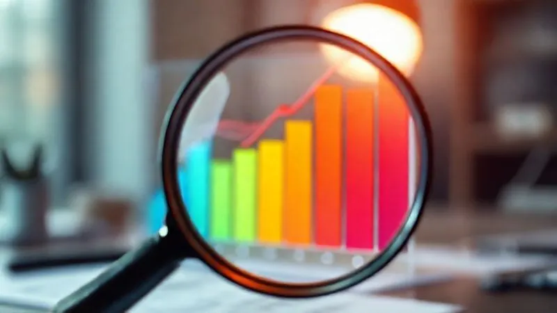 A photorealistic image of a vibrant, multi-color bar chart showing significant growth, with a magnifying glass hovering over it, emphasizing detail and analysis. The chart is clean and modern, set against a subtle, blurred background of a professional workspace. Cinematic lighting, sharp focus on the chart and magnifying glass, depth of field, 8K hyper-detailed, professional photography, shot on a high-end DSLR.
