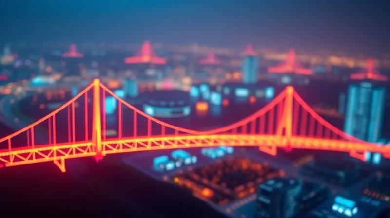 A photorealistic, professional photography image depicting glowing digital bridges connecting various software icons (CRM, Project Management, Social Media, Analytics) over a digital landscape, symbolizing seamless integration and data flow. Cinematic lighting, sharp focus on the connections, depth of field blurring the background, 8K hyper-detailed, shot on a high-end DSLR, conveying efficiency.