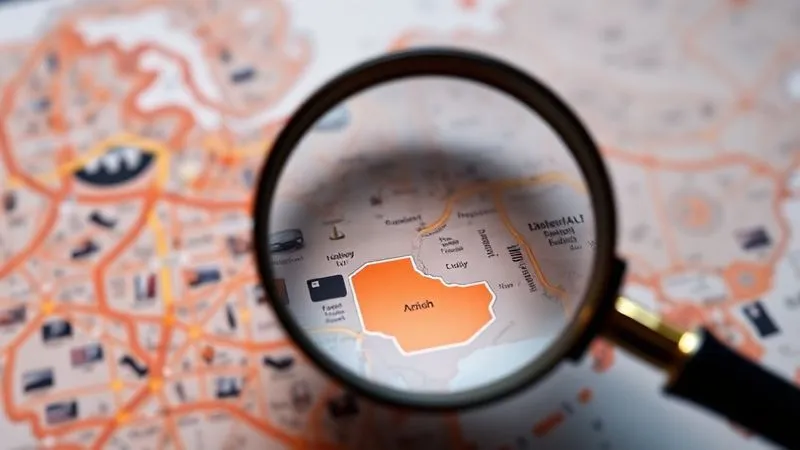 A photorealistic image of a magnifying glass highlighting a specific, vibrant section of a blurred, complex business map, symbolizing niche specialization and focus. Cinematic lighting, sharp focus on the highlighted area, depth of field. 8K hyper-detailed, professional photography.