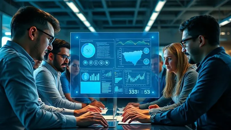 A photorealistic image of a diverse group of tech professionals (software engineers, data scientists, IT managers) collaboratively working around a glowing holographic screen displaying complex data visualizations and user profiles. The atmosphere is focused and innovative, with cinematic lighting highlighting their faces and the screen. Sharp focus on their expressions and the data, depth of field subtly blurring a modern tech office background, 8K hyper-detailed, shot on a high-end DSLR.