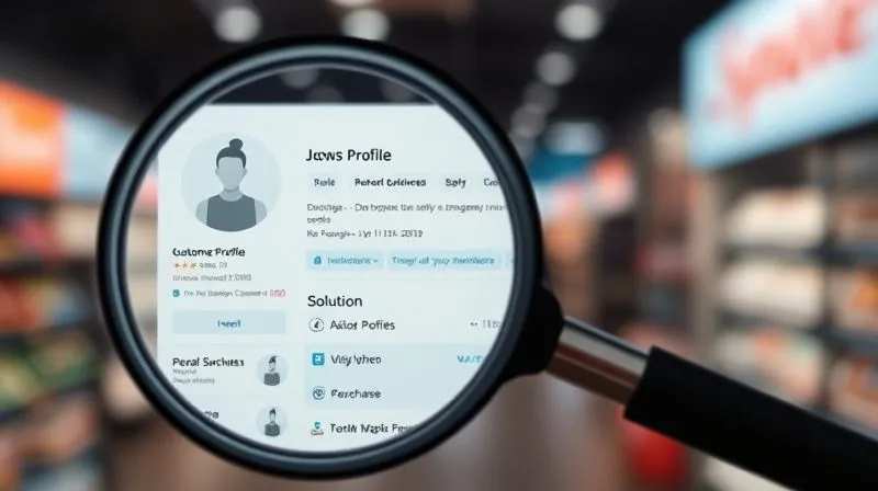 A photorealistic image of a magnifying glass hovering over a detailed customer profile, highlighting keywords like "intent," "solution," and "purchase." The background is a blurred representation of a digital marketplace, 8K, cinematic lighting, sharp focus, depth of field, professional photography, shot on a high-end DSLR.