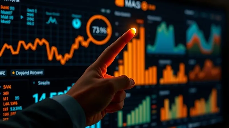 A photorealistic image of a dashboard with various glowing charts and graphs, representing analytics data. A hand is pointing to a specific metric that shows an upward trend, symbolizing optimization and growth. Cinematic lighting, sharp focus, 8K, depth of field, professional photography, shot on a high-end DSLR.