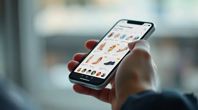 A photorealistic image of a person's hand seamlessly swiping through a beautifully designed e-commerce website on a smartphone, with products clearly displayed and an intuitive navigation menu. The phone screen is brightly lit, reflecting a modern, minimalist interface. Professional photography, 8K, cinematic lighting, sharp focus on the phone and hand, depth of field, shot on a high-end DSLR.