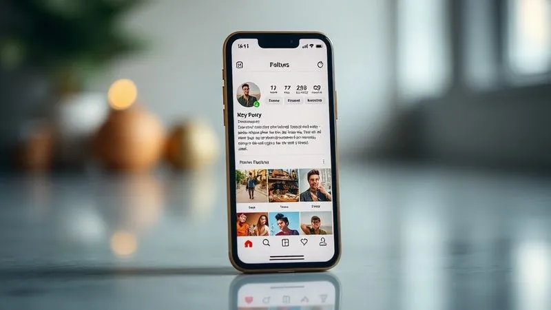 A photorealistic image of a sleek, modern smartphone displaying a beautifully curated Instagram profile bio and a product gallery with high-quality lifestyle photos, cinematic lighting, sharp focus on the phone screen, depth of field blurring a stylish background, 8K, professional photography, shot on a high-end DSLR.