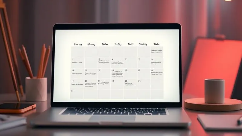 A photorealistic image of a minimalist, modern online calendar interface on a laptop screen, with clearly defined time slots and client names. The screen is glowing softly, surrounded by a few elegant office supplies. Cinematic lighting, sharp focus on the screen, depth of field blurring the background, 8K hyper-detailed, shot on a high-end DSLR.