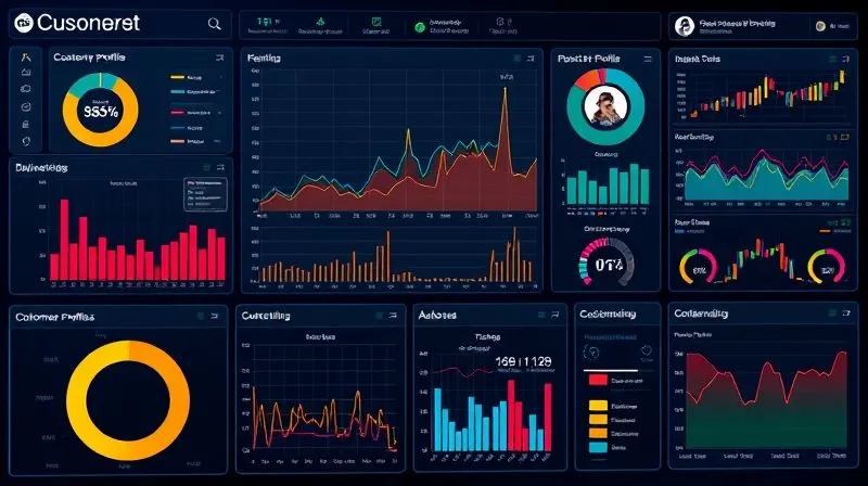 A photorealistic image of a complex digital dashboard displaying various data points and segmented customer profiles, with lines connecting them to different personalized content streams. The dashboard should have a clean, modern UI, vibrant colors, and cinematic lighting, 8K hyper-detailed.