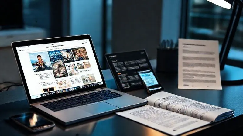 A photorealistic image of a diverse set of digital content pieces – a laptop displaying a webinar, a tablet showing a detailed case study, a smartphone with a customer testimonial, and a printed whitepaper – all arranged on a modern desk. The content is tailored and visually appealing. Cinematic lighting, sharp focus on the content, depth of field. 8K hyper-detailed, shot on a high-end DSLR.
