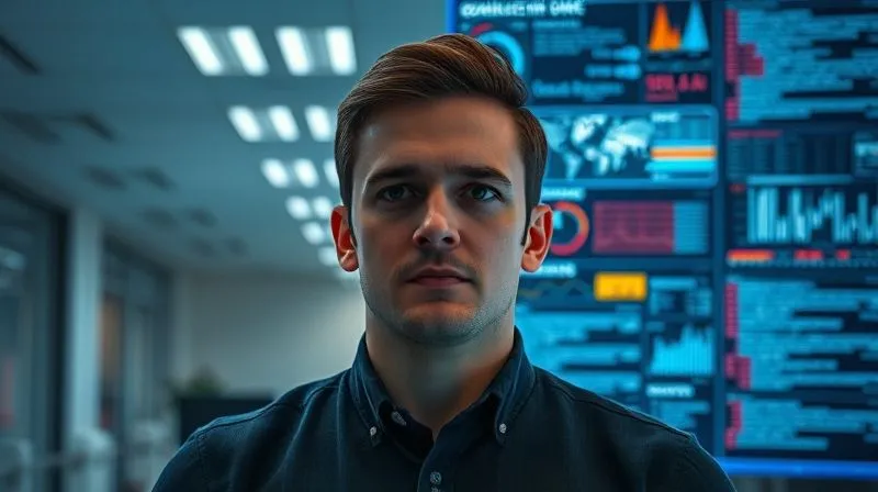 Photorealistic image of a person staring blankly at a complex digital screen filled with technical data, reflecting a sense of overwhelm and disengagement. The background is a sterile, uninviting office environment. Cinematic lighting, sharp focus on the person's expression, depth of field blurring the background, 8K hyper-detailed, professional photography, shot on a high-end DSLR.