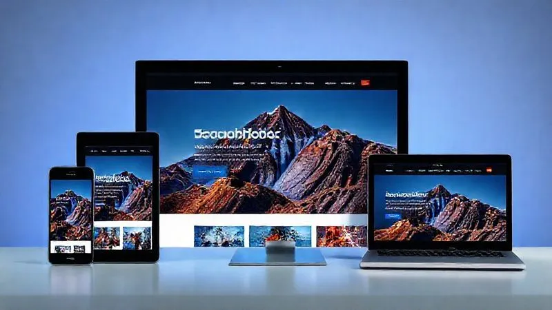 Photorealistic image of a sleek, modern photography website loading instantly on a smartphone, tablet, and desktop simultaneously, demonstrating responsiveness and speed. The screens show vibrant, high-quality images. Cinematic lighting, sharp focus, 8K hyper-detailed.