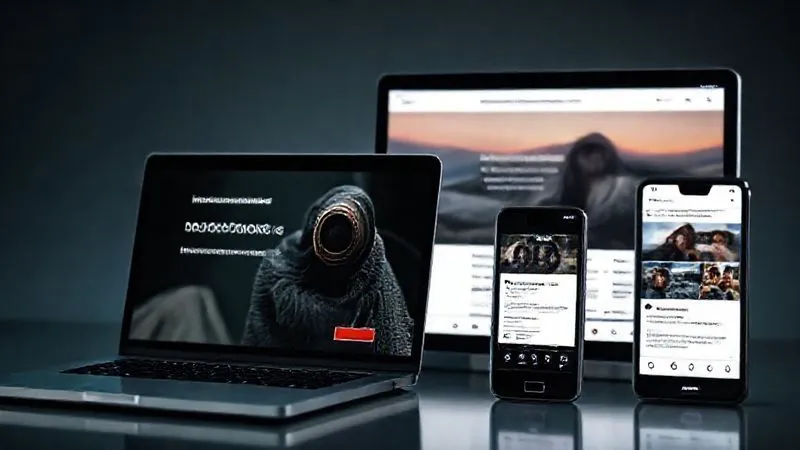Photorealistic image of a series of digital ads displayed across various devices (laptop, smartphone, social media feed) showing a photographer's portfolio and a compelling call-to-action, specifically targeting a user who previously visited the website. The ads are subtly following the user across different platforms. Cinematic lighting, sharp focus, 8K hyper-detailed.
