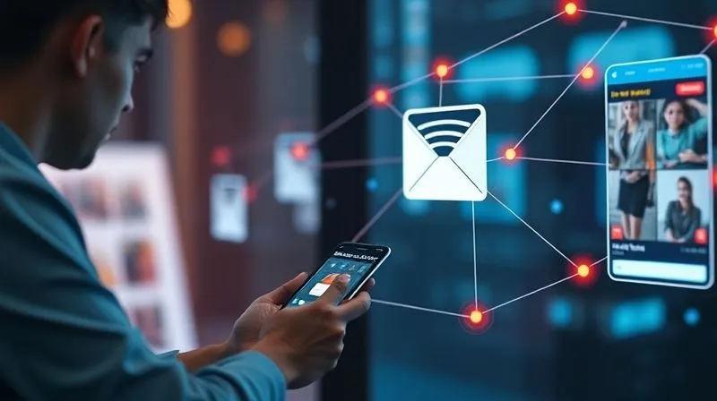 Photorealistic image of a seamless digital customer journey, showing a user interacting with a landing page, then receiving an email, and finally seeing a targeted ad, all interconnected by glowing lines, representing optimized touchpoints, cinematic lighting, sharp focus, depth of field, 8K hyper-detailed.