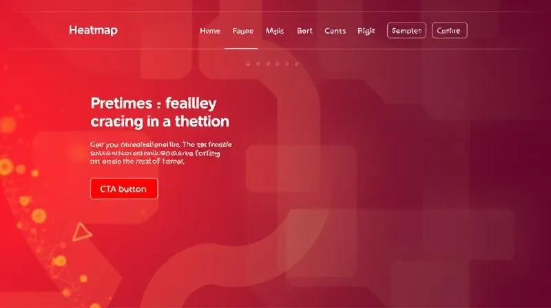 A photorealistic heatmap visualization overlayed on a generic landing page layout, showing concentrated red areas on key conversion elements like CTA buttons and headlines, cinematic lighting, sharp focus, 8K hyper-detailed, professional photography.
