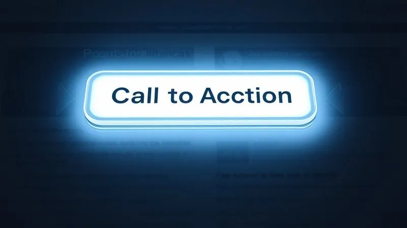 A photorealistic image showing a clear, compelling call-to-action button glowing on a blog page, surrounded by subtle arrows pointing towards it, symbolizing conversion and user interaction, cinematic lighting, sharp focus, 8K hyper-detailed, professional photography, shot on a high-end DSLR, conveying engagement and immediate action.