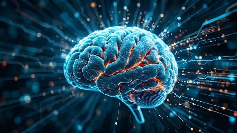 A photorealistic image of a brain processing information at lightning speed, with data streams flowing into clear, vibrant visual representations. Cinematic lighting, sharp focus on the brain's activity, depth of field. 8K hyper-detailed, shot on a high-end DSLR, conveying efficiency and clarity.