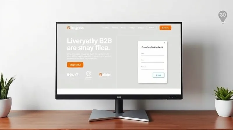 A photorealistic mockup of an optimized B2B landing page displayed on a sleek, modern monitor. The design features a clear, concise headline, a prominent call-to-action button, strategically placed client logos, and a short, user-friendly form. The layout is clean and intuitive, with ample white space and strong visual hierarchy. Cinematic lighting, sharp focus, 8K hyper-detailed, shot on a high-end DSLR.