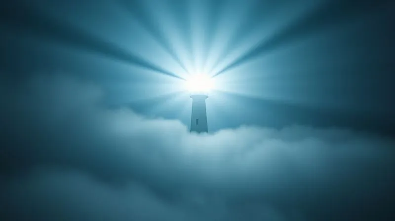 A photorealistic, professional photography of a lighthouse emitting a powerful, focused beam of light in a dense digital fog, symbolizing high-value content guiding users in a saturated market. Cinematic lighting, sharp focus on the lighthouse, depth of field blurring the fog, 8K hyper-detailed, clear and reliable guidance.