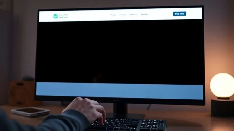 A photorealistic image of a minimalist, clean landing page design on a large monitor, showcasing clear hierarchy, ample white space, and an engaging explainer video thumbnail. The screen is glowing subtly, reflecting on a pair of hands typing on a keyboard. Cinematic lighting, sharp focus on the screen, depth of field, 8K hyper-detailed, professional photography, shot on a high-end DSLR.