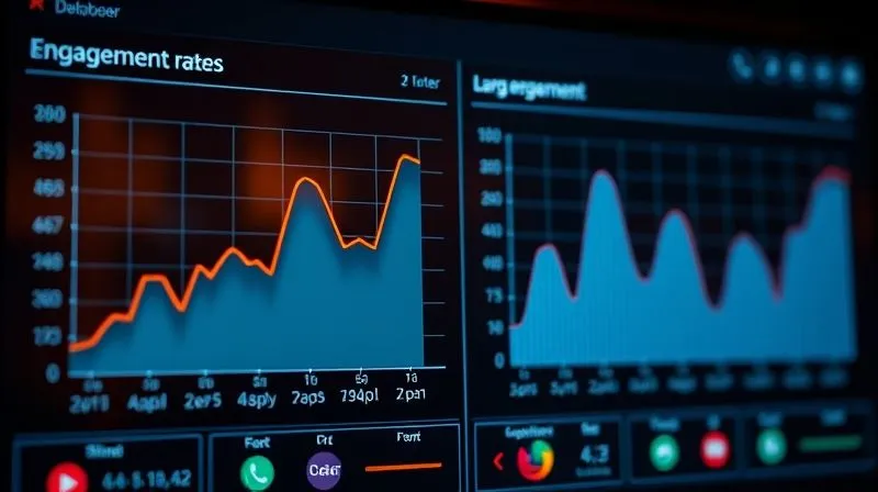 A photorealistic, professional photography of a digital dashboard displaying engagement rates for various social media profiles. One graph shows a small audience with a high engagement spike, while another shows a large audience with a flat, low engagement line. Cinematic lighting, sharp focus on the data, depth of field. 8K hyper-detailed, shot on a high-end DSLR.