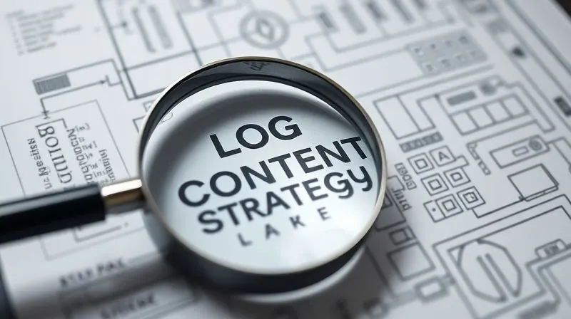 A photorealistic image of a magnifying glass hovering over a detailed blueprint of a blog content strategy, with various tech-related keywords highlighted. Professional photography, 8K, cinematic lighting, sharp focus on the blueprint, depth of field, shot on a high-end DSLR, conveying precision and strategic planning.