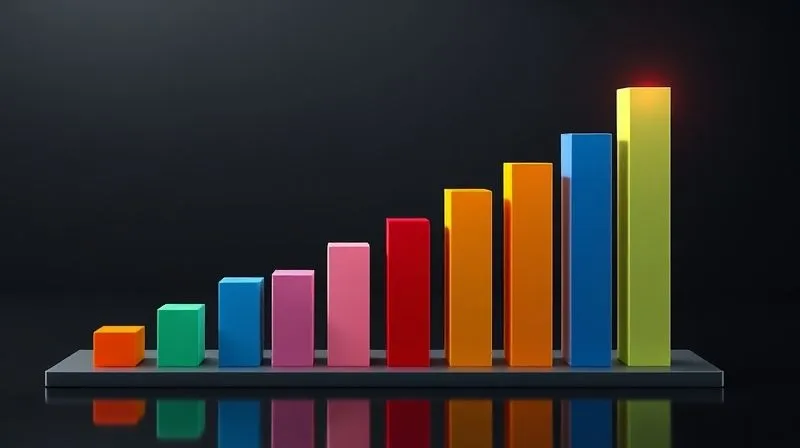 A photorealistic 3D bar chart showing a clear upward trend in 'Return on Investment' (ROI) over time, with different colored bars representing various marketing tools. The chart is clean, modern, and has subtle digital elements. Cinematic lighting highlights the highest bar, indicating success. Sharp focus on the chart, with a slight depth of field blurring the background. 8K hyper-detailed, professional photography, shot on a high-end DSLR.