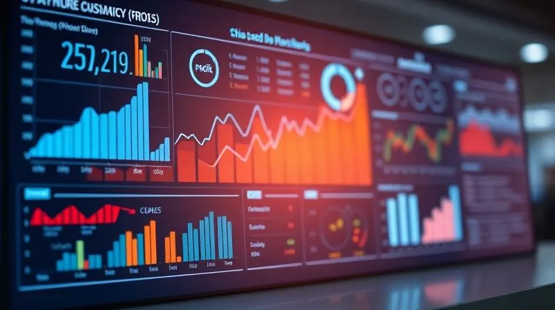 A photorealistic image of a sleek, modern digital dashboard displaying various business metrics like profit graphs, sales charts, and operational efficiency indicators, all converging towards an upward trend. Cinematic lighting, sharp focus on the dashboard, depth of field blurring the background, 8K hyper-detailed.