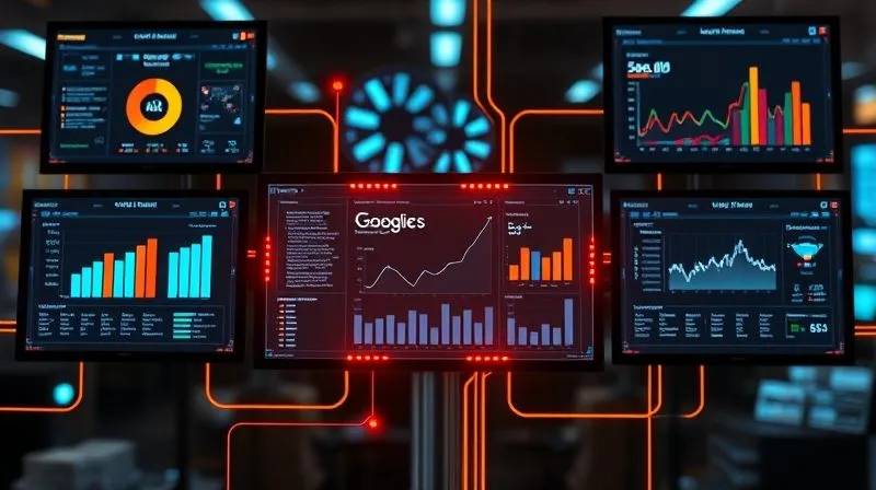 A photorealistic image of multiple digital screens displaying various integrated software interfaces: a CRM dashboard, an email marketing platform, a Google Analytics report, and a logistics tracking system. The screens are interconnected with glowing lines, symbolizing seamless integration. Cinematic lighting, sharp focus on the central screen, depth of field blurring the background, 8K hyper-detailed.