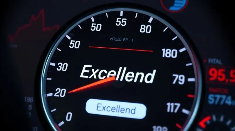 A photorealistic image of a digital speedometer showing 'Excellent' speed, with a subtle overlay of a news article headline, surrounded by various SEO metrics graphs in the background. Cinematic lighting, sharp focus on the speedometer, depth of field, 8K hyper-detailed, professional photography, shot on a high-end DSLR.