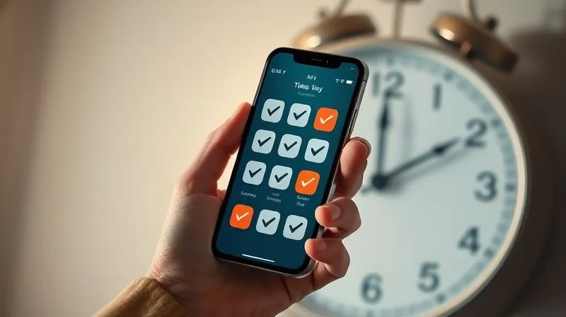 A photorealistic image of a person's hand holding a smartphone with multiple survey app icons on the screen, surrounded by a faint digital glow. In the background, a clock shows early morning, emphasizing the 'timing is everything' concept. Professional photography, 8K, cinematic lighting, sharp focus, depth of field.