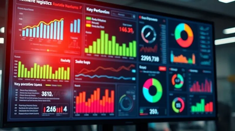 A photorealistic image of a vibrant, multi-layered data visualization dashboard, featuring various charts (bar, line, pie) and key performance indicators (KPIs) related to e-commerce logistics and supplier performance. The screen glows with bright, informative data, indicating clear insights. Cinematic lighting, sharp focus on the data elements, depth of field blurring a modern office setting. Professional photography, 8K, shot on a high-end DSLR.