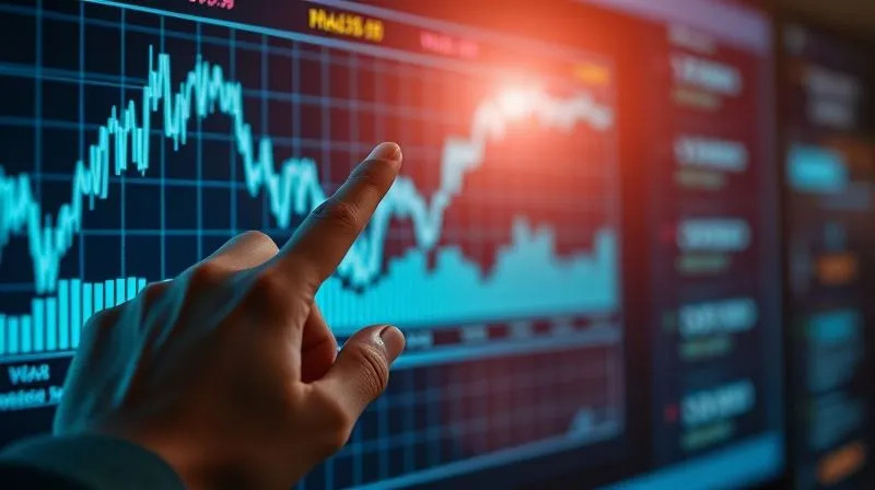 A photorealistic image of a digital graph showing a volatile currency exchange rate, with a hand pointing to a stable, optimized financial projection, implying smart hedging. Cinematic lighting, 8K, sharp focus on the screen, depth of field blurring the background. Shot on a high-end DSLR.