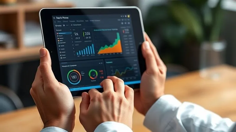A photorealistic image of a person's hands holding a tablet, displaying a detailed web performance report with various metrics and graphs, vibrant colors, cinematic lighting, sharp focus on the screen, depth of field blurring the background, 8K hyper-detailed, professional photography.