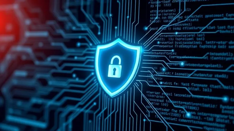 A photorealistic image of a digital shield icon overlaying a complex network of data lines, symbolizing robust cybersecurity protecting a digital learning platform. Cinematic lighting, sharp focus on the shield, depth of field blurring the background of code, 8K hyper-detailed, professional photography.