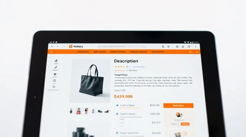 A photorealistic image of a modern e-commerce product page on a tablet, showcasing a clear product description, transparent pricing, and accurate stock information. The design is clean and user-friendly. Cinematic lighting, sharp focus, depth of field, 8K hyper-detailed, professional photography, shot on a high-end DSLR.