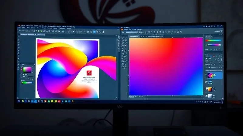 A photorealistic split-screen view on a monitor, one side showing an Adobe Photoshop document with vibrant, accurate colors, and the other side showing the same design in an online design tool with slightly desaturated or shifted colors, highlighting the discrepancy. Cinematic lighting, sharp focus, depth of field, 8K hyper-detailed, professional photography, shot on a high-end DSLR.