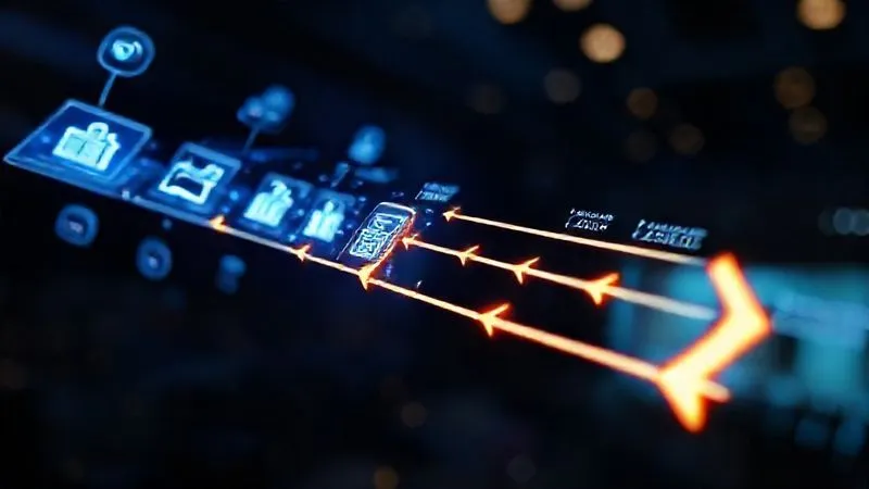 A photorealistic, professional photography, 8K, cinematic lighting image of a stylized digital sales funnel, with multiple luminous product icons flowing smoothly from the top, narrowing down to a conversion point, and then branching out into several 'upsell' and 'cross-sell' paths, each clearly labeled with a glowing arrow. Sharp focus on the flow, depth of field blurring the background, shot on a high-end DSLR.