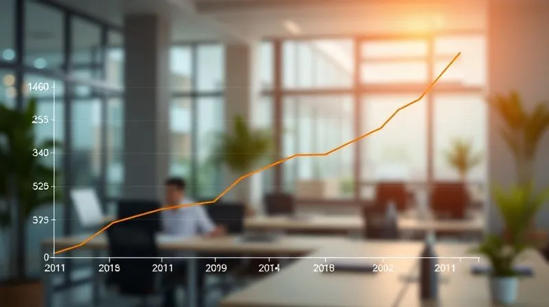 A photorealistic image of a line graph showing a positive upward trend in user retention over time, with clear data points and a smooth curve. The background is a vibrant, modern office environment, slightly blurred. Cinematic lighting, sharp focus on the graph, depth of field, 8K hyper-detailed, professional photography, shot on a high-end DSLR.