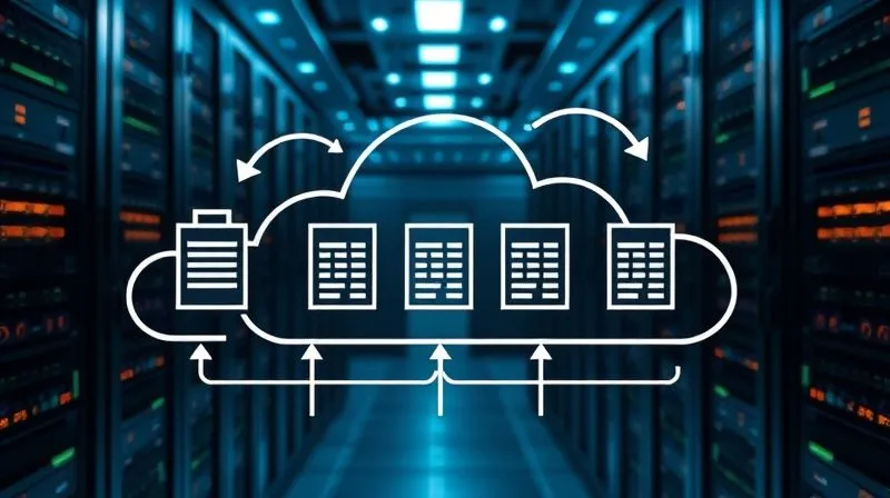 A photorealistic diagram illustrating cloud autoscaling, showing multiple server instances dynamically spinning up and down based on traffic spikes, with arrows indicating traffic flow, set against a futuristic data center background. Professional photography, 8K, cinematic lighting, sharp focus, depth of field, shot on a high-end DSLR.