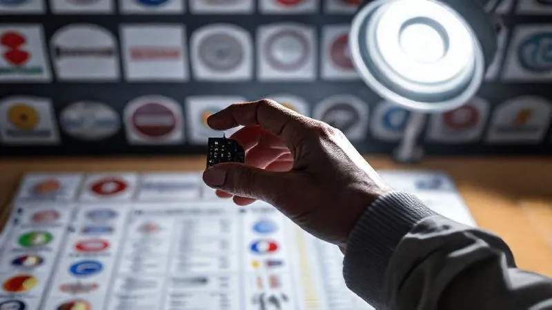 A photorealistic image of a person's hand carefully inspecting a product for quality, perhaps a piece of electronics or a garment, under a focused spotlight. In the background, blurred images of various suppliers' logos or a spreadsheet with quality ratings. Cinematic lighting, sharp focus on the product and inspecting hand, depth of field, 8K hyper-detailed, professional photography, shot on a high-end DSLR. The scene conveys meticulous quality control and vendor selection.