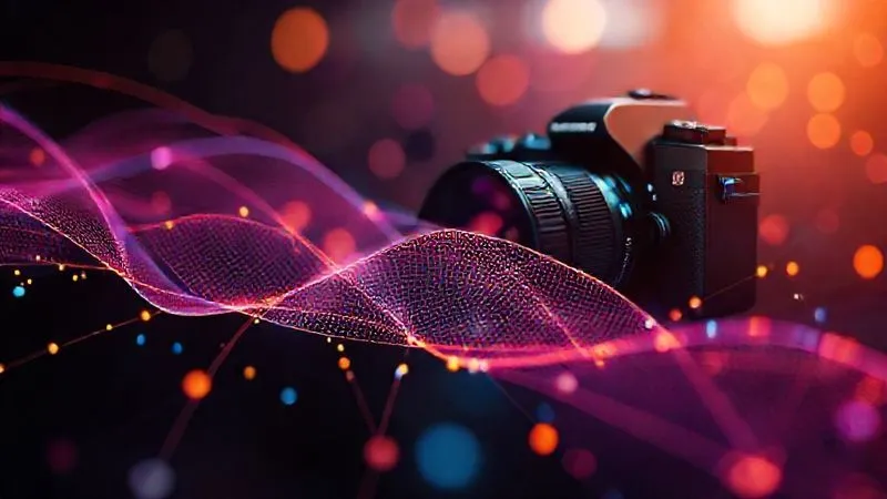 A photorealistic, professional photography, 8K, cinematic lighting, sharp focus, depth of field, shot on a high-end DSLR, showcasing a vibrant and dynamic visual narrative. The image features interconnected elements like abstract flowing lines of light, subtle natural textures, and modern geometric shapes, all harmoniously blending to tell a story of innovation and connection. The composition is fluid and engaging, representing visual storytelling in action.